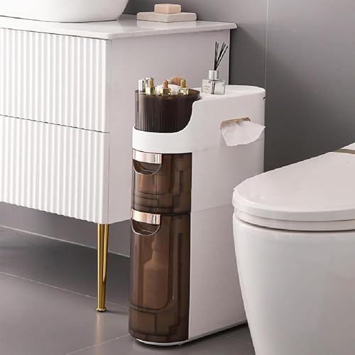 PRESSLAY Schmaler Badezimmer-Aufbewahrungsschrank mit Toilettenpapierhalter, 7 Zoll schmale Kommode, vertikale Aufbewahrungseinheit für kleine Küchen, Waschküchen, Wohnzimmer, Toilettenlücken, 2 Eben von PRESSLAY