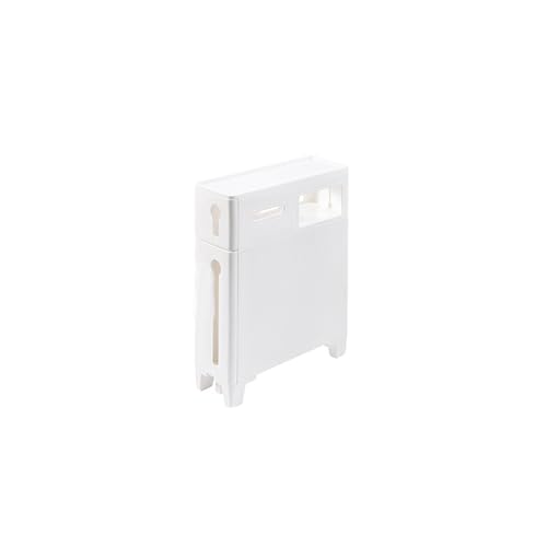 PRESSLAY Schmaler Badezimmer-Aufbewahrungsschrank mit Toilettenpapierhalter, Aufbewahrungsschrank mit schmalem Spalt, vertikale Aufbewahrungseinheit mit CDraufe und Rollen, 2 Ebenen von PRESSLAY