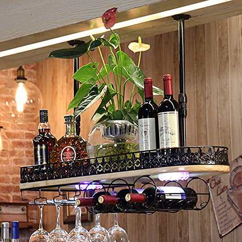 PRESSLAY Weinglasregal an der Decke mit 2 Lichtern, hängendes Weinglasregal, höhenverstellbarer hängender Weinregalschrank, wandmontiertes Weinglasregal, perfekt für Bar, Café, Küche von PRESSLAY