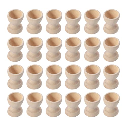 24 Stücke Holz Eierbecher zum Bemalen Ostereier Ständer Eierständer Eierhalter Eierablage Eierbehälter Eierkocher Eier Dampfgarer Halter für Kinder Basteln Eier Frühstück Becher Ostern Geschenke von PRETYZOOM