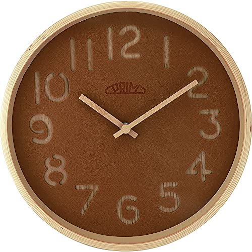 PRIM Organic Soft - C Holz Wanduhr, Quarz-Uhrwerk Sweep, mit einem Innenteil aus feinem Teppich, Braun/Holz, Wanddeko, Schöne Wanddeko für jeden Raum, Wohnzimmer, Schlafzimmer, Küche, Büro von PRIM