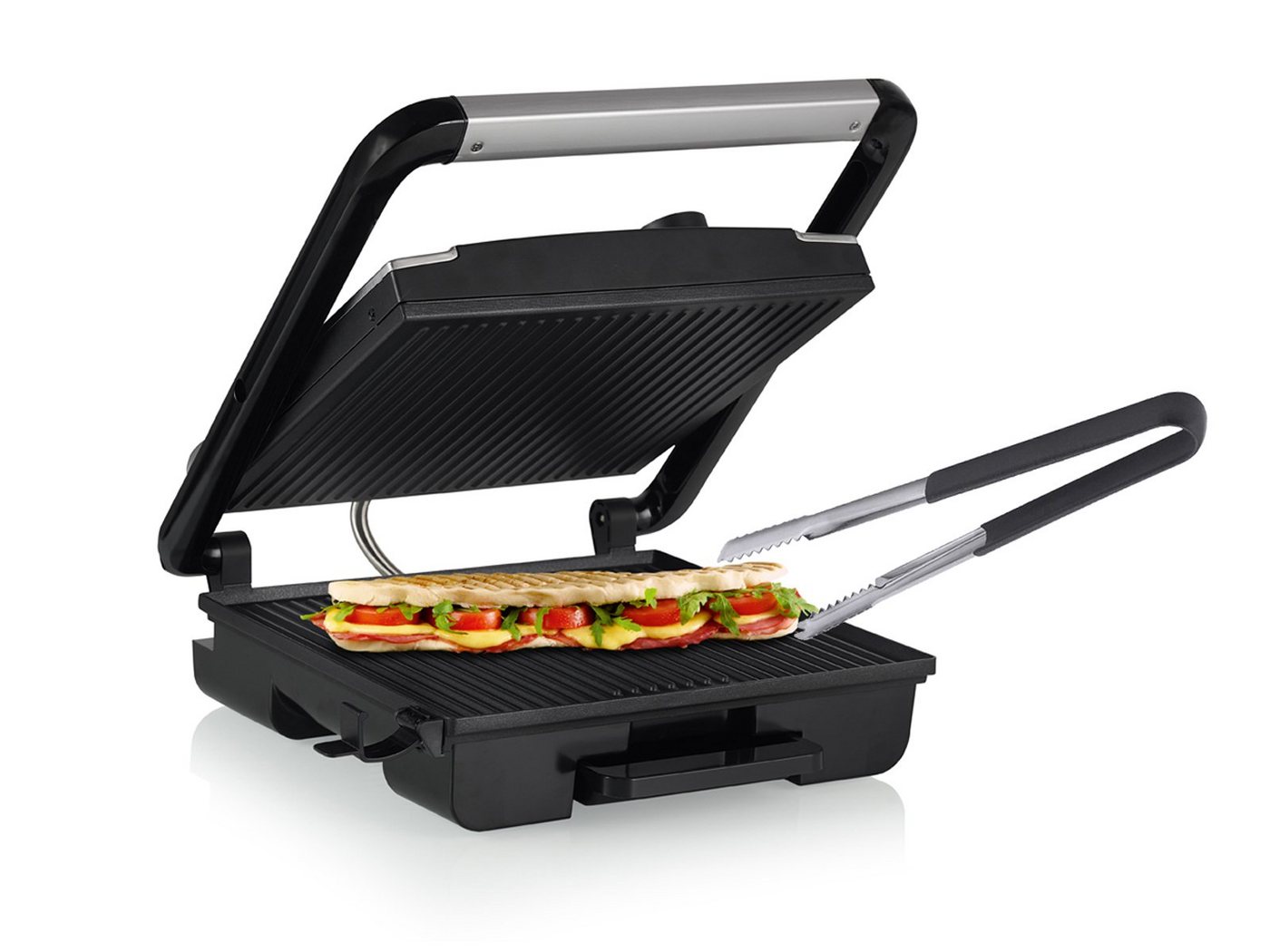 PRINCESS Kontaktgrill, 2000 W, Low fat Elektro Multi Tisch-grill Indoor Paninimaker & Zange 30x27cm von PRINCESS