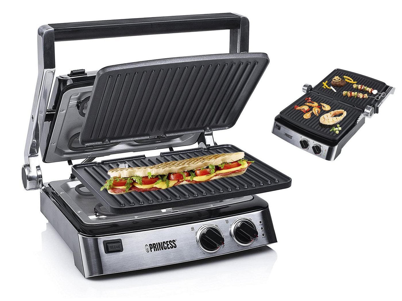 PRINCESS Kontaktgrill, 2000 W, Elektro Tischgrill Multigrill Snackmaker fettarm Steak, Fisch grillen von PRINCESS