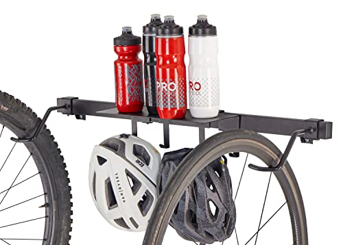 PRO Bike Tool Indoor-Fahrradständer und Regal - Schiebewandhalterung für 2 Fahrräder mit Zubehörregal für Haus oder Garage - Schwerlasthaken und Regalsystem von PRO BIKE TOOL