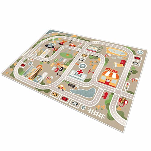 TYKTZXY Autoteppich Spielteppich Straße ，Kinderteppich Jungen Straßenteppich，Bauteppich Fahrzeug Teppich Kinder(80×120cm,31×47inch) von TYKTZXY