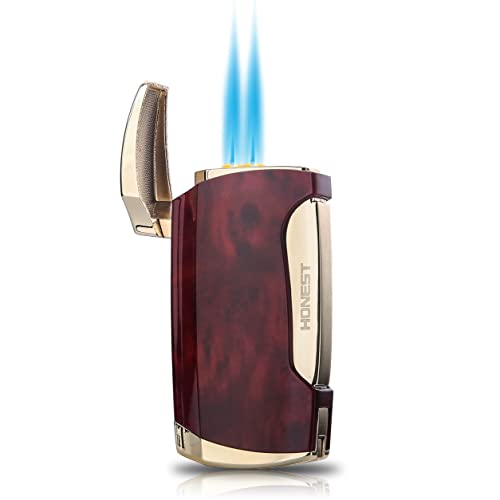 PROMISE Fackel Feuerzeug Zigarren Double Jet Flame Feuerzeug mit Cigar Punch (Brown Grain-D) von PROMISE