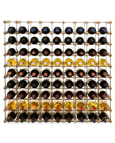 PROREGAL Modulares Weinregal VINOTECA MOD Metal | HxBxT 92,5x92,5x24,5cm | 9x9 Flaschen | Massives Kiefernholz | Natur | Weinhalter Weinständer Flaschenständer Flaschenregal Holzregal von PROREGAL