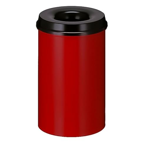 PROREGAL Selbstlöschender Papierkorb & Abfallsammler aus Metall | 20 Liter, HxØ 42,6x26cm | Rot, Kopfteil Schwarz von PROREGAL
