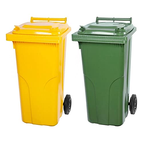 PROREGAL SuperSparSet 2x 2-Rad-Mülltonne MGB | HDPE-Kunststoff | 120 Liter | Gelb & Grün | Mülltonne, Müllgroßbehälter, Mülleimer, Abfalltonne, Müllbehälter, Universaltonne von PROREGAL