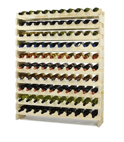 PROREGAL Weinregal VINOTECA Flex | HxBxT 112x101x29cm | 100 Flaschen | Massives Kiefernholz | Natur unbehandelt | Weinhalter Weinständer Flaschenständer Flaschenregal Holzregal von PROREGAL