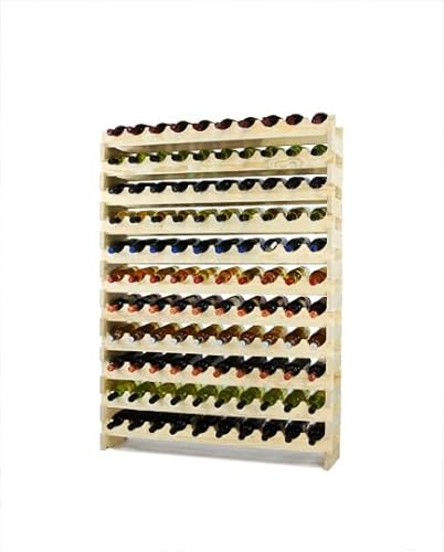 PROREGAL Weinregal VINOTECA Flex | HxBxT 123x101x29cm | 110 Flaschen | Massives Kiefernholz | Natur unbehandelt | Weinhalter Weinständer Flaschenständer Flaschenregal Holzregal von PROREGAL