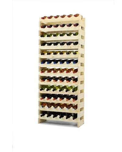 PROREGAL Weinregal VINOTECA Flex | HxBxT 134x65x29cm | 72 Flaschen | Massives Kiefernholz | Natur unbehandelt | Weinhalter Weinständer Flaschenständer Flaschenregal Holzregal von PROREGAL