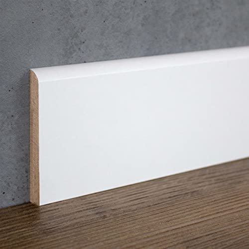 PROVISTON | Sockelleiste | Abgerundetes Profil | 10 x 70 x 2000 mm | MDF foliert | Weiß | Moderne Fußleiste | 10 Meter von PROVISTON