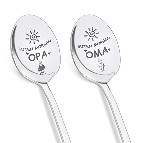 PRSTENLY Oma und Opa Geschenke, 2 Stücke Kaffeelöffel mit Gravur - Guten Morgen Opa Oma, Geschenk für Oma und Opa zum Geburtstag Ostern Muttertag Vatertag, Du Wirst Oma und Opa Geschenk von PRSTENLY