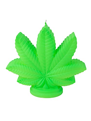 PSYWORK Schwarzlicht Kerze Marihuana Weed Blatt Neon 14cm, Grün UV-aktiv Zierkerze unparfümiert von PSYWORK