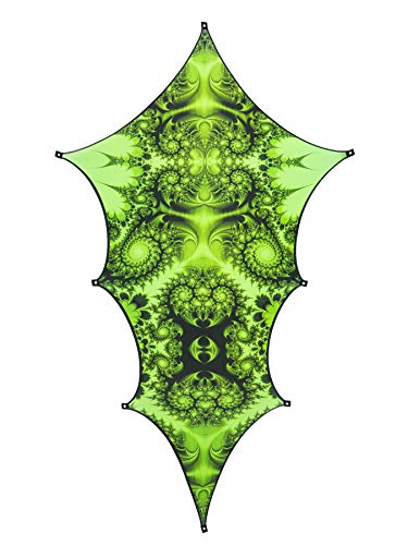 PSYWORK Schwarzlicht Segel Spandex | Drache Fractal Green Black II | 3,75 x 1,85m | UV-aktiv | Leuchtend | Wandtuch Wandbehang Stoff Neon Deko Party Tuch Tapestry Poster PSY Goa von PSYWORK