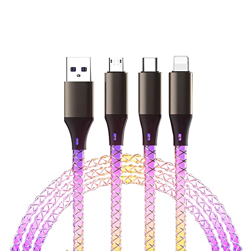 PTPLIFE RGB Multi USB Kabel Universal Ladekabel 1.2M LED RGB Licht Gradual 3in1 Mehrfach Ladekabel iP Micro USB Typ C Kompatibel mit Micro-USB TypeC für Phone, Samsung Galaxy, Huawei und Mehr von PTPLIFE