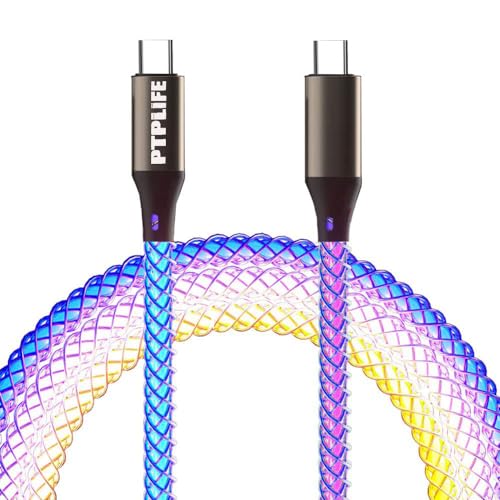 RGB USB C auf USB C Kabel,LED 60W Ladekabel Schnellladekabel RGB Ladekabel USB Typ C Schnellladekabel für i Phone 15/15pro max/MacBook Air M2/ Samsung Galaxy S22 / S21 / S20, Huawei P40 / P30 von PTPLIFE