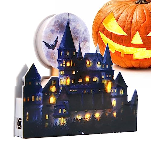 PUCHEN Leuchtende Burg Modell, dekorative Skulptur Halloween Dekoration | Halloween Schloss Ornament Fledermaus Mond Muster Dekorative Schloss Skulptur Für Tischlampe von PUCHEN