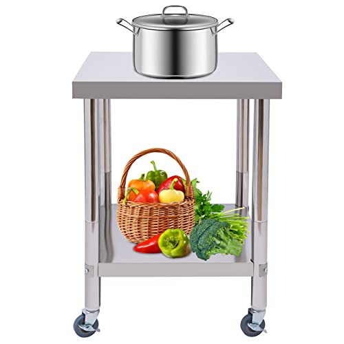 PUDLOR Edelstahl Arbeitstisch 60X60x85cm Mobiler Arbeitstisch mit 4 Universalrädern mit Rollen Edelstahl-Grilltisch Küche Bar Restaurant Gewerblicher Ablagetisch Mobiler Arbeitstisch von PUDLOR