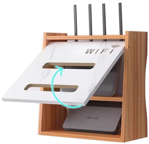 PUIOTEAI Router Schrank, Router Verstecken, Router Regal, WiFi Router Aufbewahrungsbox Wandregale, WiFi Router Box Kabel Organizer(Desktop oder Wandbehang)(Brown) von PUIOTEAI