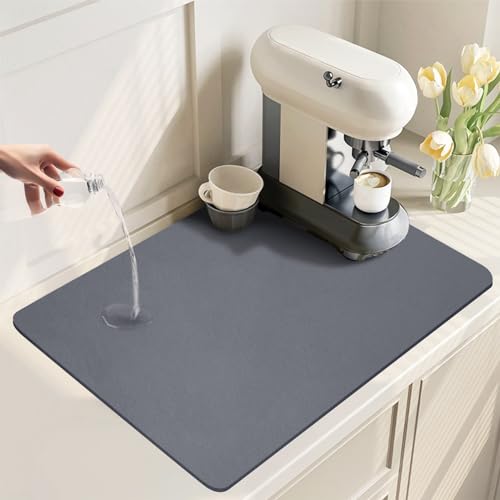 PUWOWYE Abtropfmatte Geschirr, 50*40cm Unterlage Kaffeemaschine Matte, Saugstarke Trockenmatte für Küche, Kaffeemaschine, Spüle und Bad, Dunkelgrau von PUWOWYE