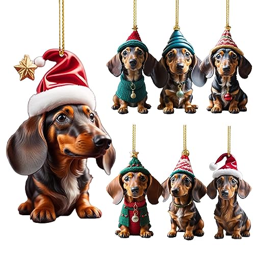 1/7 Stück Hund Weihnachtsdekoration, Hundeschmuck für den Weihnachtsbaum, 2D Dackel Weihnachten Deko, Weihnachtsbaumschmuck aus Acryl, Hundeschmuck fü Auto, Weihnachtsdeko von PW TOOLS