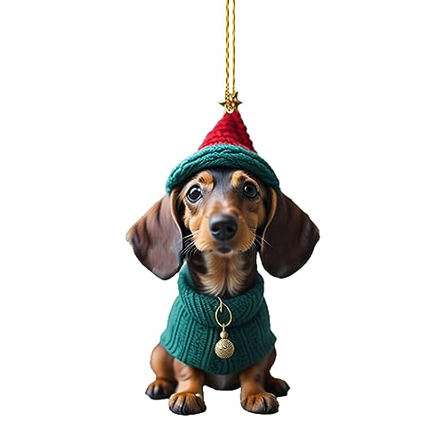 1/7 Stück Hund Weihnachtsdekoration, Hundeschmuck für den Weihnachtsbaum, 2D Dackel Weihnachten Deko, Weihnachtsbaumschmuck aus Acryl, Hundeschmuck fürs Auto, Weihnachtsdeko von PW TOOLS