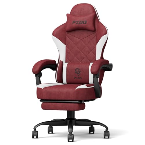 PZDO Gamer Stuhl Ergonomischer Gaming Stuhl mit Fußstütze, Gaming Sessel, Gepolstert Gaming Chair mit Kopfstütze, Racing Stuhl mit Lordosenstütze, Geschenk, Teenager, Erwachsene(Rot) von PZDO