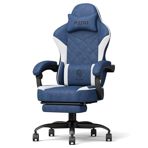 PZDO Gaming Chair Gaming Sessel Ergonomischer Gaming Stuhl mit Fußstütze, Gamingstuhl Gamer Stuhl PC Stuhl mit Hightech-Stoff verstellbare Kopfstütze, 150kg, Geschenk(Blau) von PZDO