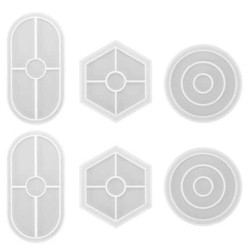 6 Stücke Silikonform Tablett Untersetzer Silikonform Rund Oval Hexagon，Epoxid Formen，für Untersetzer,Kerzenhalter,DIY Bastelprojekte,Heimdekoration von PZJFH