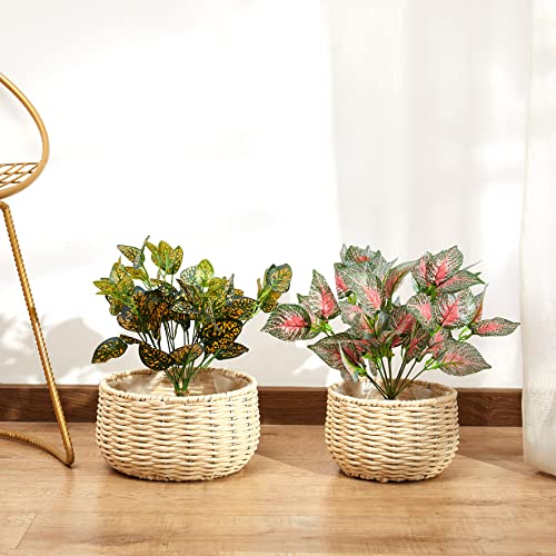 Paco Home Blumentopf Übertopf Natur Rattan Set mit Folieneinsatz Pflanzentopf Auslaufsicher Groß für Zimmerpflanzen, Farbe:Creme, Sets:2pcs Set/Design 8 von Paco Home