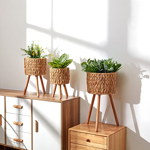 Paco Home Blumentopf Übertopf Natur Rattan Set mit Folieneinsatz Pflanzentopf Auslaufsicher Groß für Zimmerpflanzen, Farbe:Natur, Sets:3pcs Set/Design 7 von Paco Home