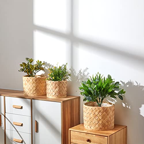 Paco Home Blumentopf Übertopf Natur Rattan Set mit Folieneinsatz Pflanzentopf Auslaufsicher Groß für Zimmerpflanzen, Farbe:Natur, Sets:3pcs Set/Design 5 von Paco Home