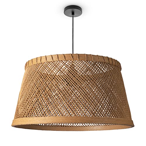 Paco Home Deckenlampe Bambus Hängelampe Korb Boho Lampe Esszimmer Ø42cm Wohnzimmer Hängend Rattan Natur Küche Vintage E27 Retro 1,5m Textilkabel von Paco Home