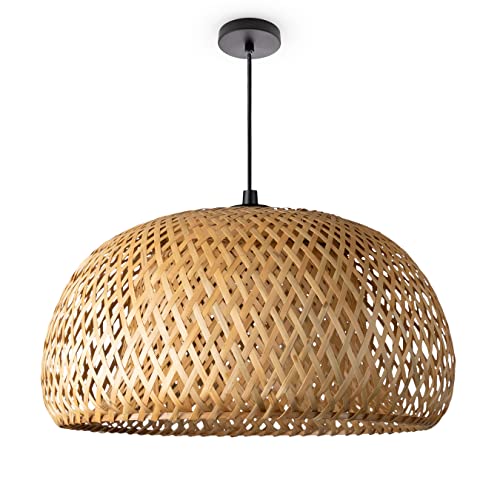 Paco Home Deckenlampe Bambus Hängelampe Korb Boho Lampe Esszimmer Ø38cm Wohnzimmer Hängend Rattan Natur Küche Vintage E27 Retro 1,5m Textilkabel von Paco Home