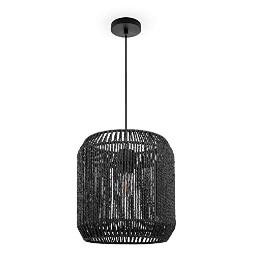 Paco Home Hängelampe Bambus Wohnzimmer Pendelleuchte Rattan Esstisch Esszimmer Lampe E27 Hängeleuchte Papier Boho, Farbe:Schwarz (Ø28cm), Leuchtenart___Farbe:Pendelleuchte - Schwarz von Paco Home