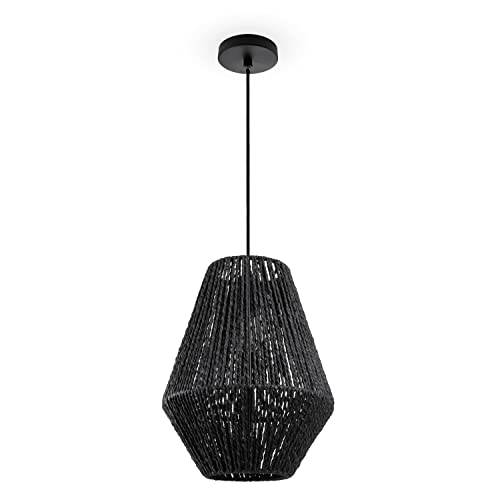 Paco Home Hängelampe Bambus Wohnzimmer Pendelleuchte Rattan Esstisch Esszimmer Lampe E27 Hängeleuchte Papier Boho, Farbe:Schwarz (Ø30cm), Leuchtenart___Farbe:Pendelleuchte - Schwarz von Paco Home