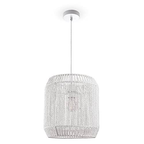 Paco Home Hängelampe Bambus Wohnzimmer Pendelleuchte Rattan Esstisch Esszimmer Lampe E27 Hängeleuchte Papier Boho, Farbe:Weiß (Ø28cm), Leuchtenart___Farbe:Pendelleuchte - Weiß von Paco Home