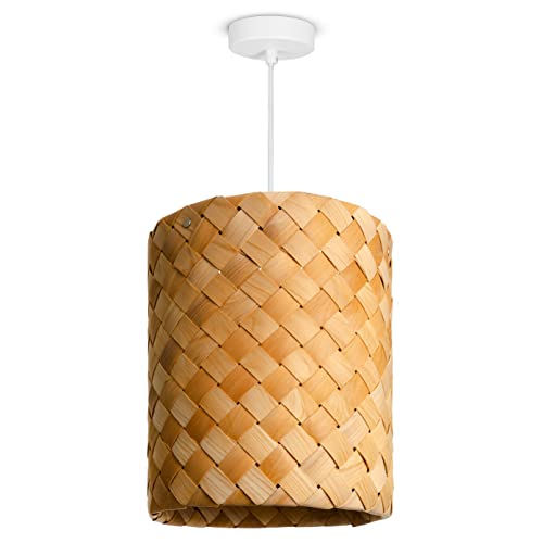 Paco Home LED Pendellampe Pendelleuchte Hängelleuchte Hängelampe für Wohnzimmer Schlafzimmer Esszimmer Schirm Papier E27, Farbe:Holz (Ø25cm), Leuchtenart___Farbe:Pendelleuchte - Weiß von Paco Home