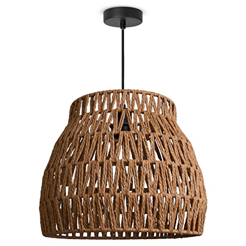 Paco Home LED Pendellampe Pendelleuchte Hängelleuchte Hängelampe für Wohnzimmer Schlafzimmer Esszimmer Schirm Papier E27, Farbe:Natur (Ø35cm), Leuchtenart___Farbe:Pendelleuchte - Schwarz von Paco Home