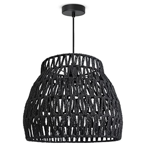 Paco Home LED Pendellampe Pendelleuchte Hängelleuchte Hängelampe für Wohnzimmer Schlafzimmer Esszimmer Schirm Papier E27, Farbe:Schwarz (Ø35cm), Leuchtenart___Farbe:Pendelleuchte - Schwarz von Paco Home