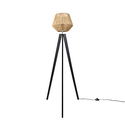 Paco Home Stehlampe Modern Wohnzimmer Schlafzimmer Rattan Optik Boho Korb Stehleuchte E27, Lampenfuß: Stehleuchte Schwarz, Lampenschirm: Natur (Ø33 cm) von Paco Home