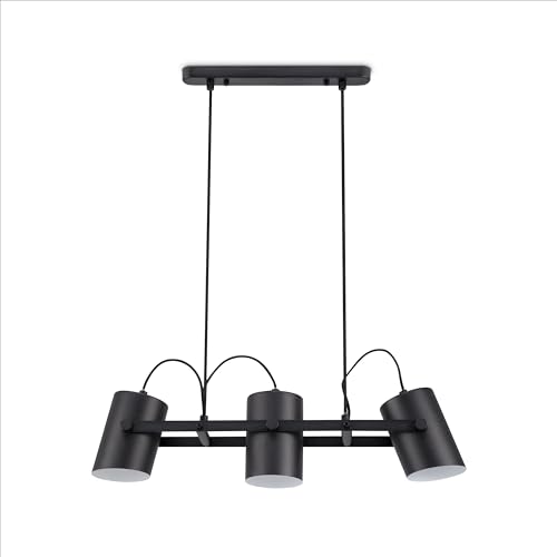 Paco Home Pendellampe Wohnzimmer Esszimmer Hängelampe Küche Esstischlampe Pendelleuchte 1,5m Textilkabel E27 Industriell, Lampenart:Pendelleuchte 3-Flammig, Farbe:Schwarz 2 von Paco Home