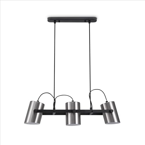 Paco Home Pendellampe Wohnzimmer Esszimmer Hängelampe Küche Esstischlampe Pendelleuchte 1,5m Textilkabel E27 Industriell, Lampenart:Pendelleuchte 3-Flammig, Farbe:Schwarz 3 von Paco Home