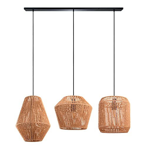 Paco Home Pendelleuchte Esstisch Korb Boho Hängelampe Esszimmer Lampe E27 Pendellampe Rattan Papier, Farbe:Natur (Ø28 + Ø30 + Ø33cm), Leuchtenart___Farbe:Pendelleuchte - Schwarz von Paco Home