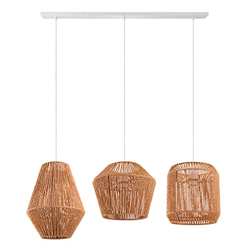 Paco Home Pendelleuchte Esstisch Korb Boho Hängelampe Esszimmer Lampe E27 Pendellampe Rattan Papier, Farbe:Natur (Ø28 + Ø30 + Ø33cm), Leuchtenart___Farbe:Pendelleuchte - Weiß von Paco Home