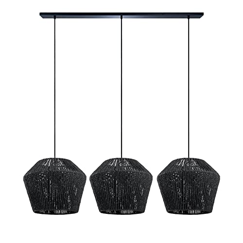 Paco Home Pendelleuchte Esstisch Korb Boho Hängelampe Esszimmer Lampe E27 Pendellampe Rattan Papier, Farbe:Schwarz (Ø33cm), Leuchtenart___Farbe:Pendelleuchte - Schwarz von Paco Home