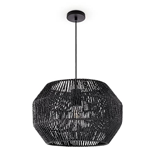 Paco Home Pendelleuchte Esstisch Papier Boho Hängelampe Esszimmer Lampe E27 Hängeleuchte Rattan, Farbe:Schwarz (Ø35cm), Leuchtenart___Farbe:Pendelleuchte - Schwarz von Paco Home