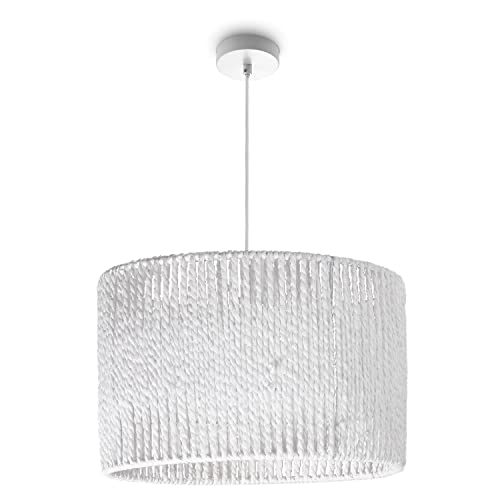 Paco Home Pendelleuchte Esstisch Papier Boho Hängelampe Esszimmer Lampe E27 Hängeleuchte Rattan, Farbe:Weiß (Ø32cm), Leuchtenart___Farbe:Pendelleuchte - Weiß von Paco Home